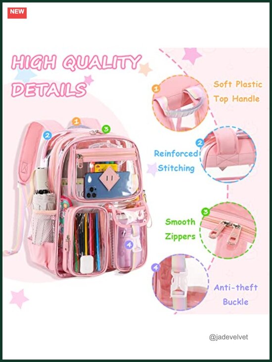 Clear Backpack for School, Heavy Duty PVC Transparent Bookbag, Stadium Approved main image 6